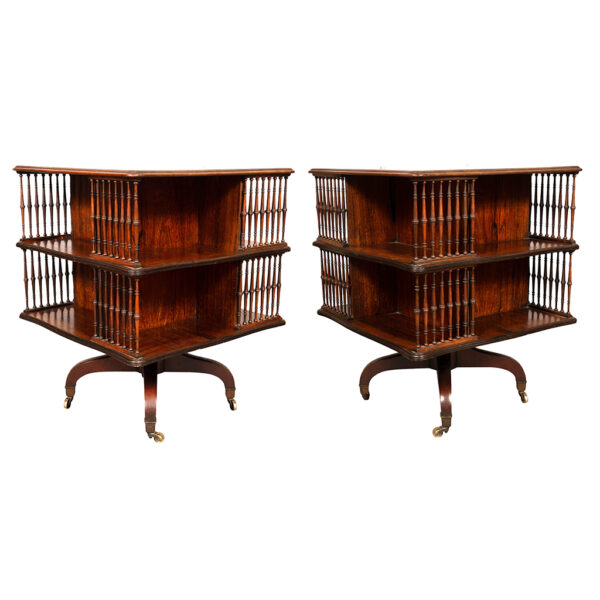 Pair of Howard & Sons Rosewood Revolving Bookstand Tables